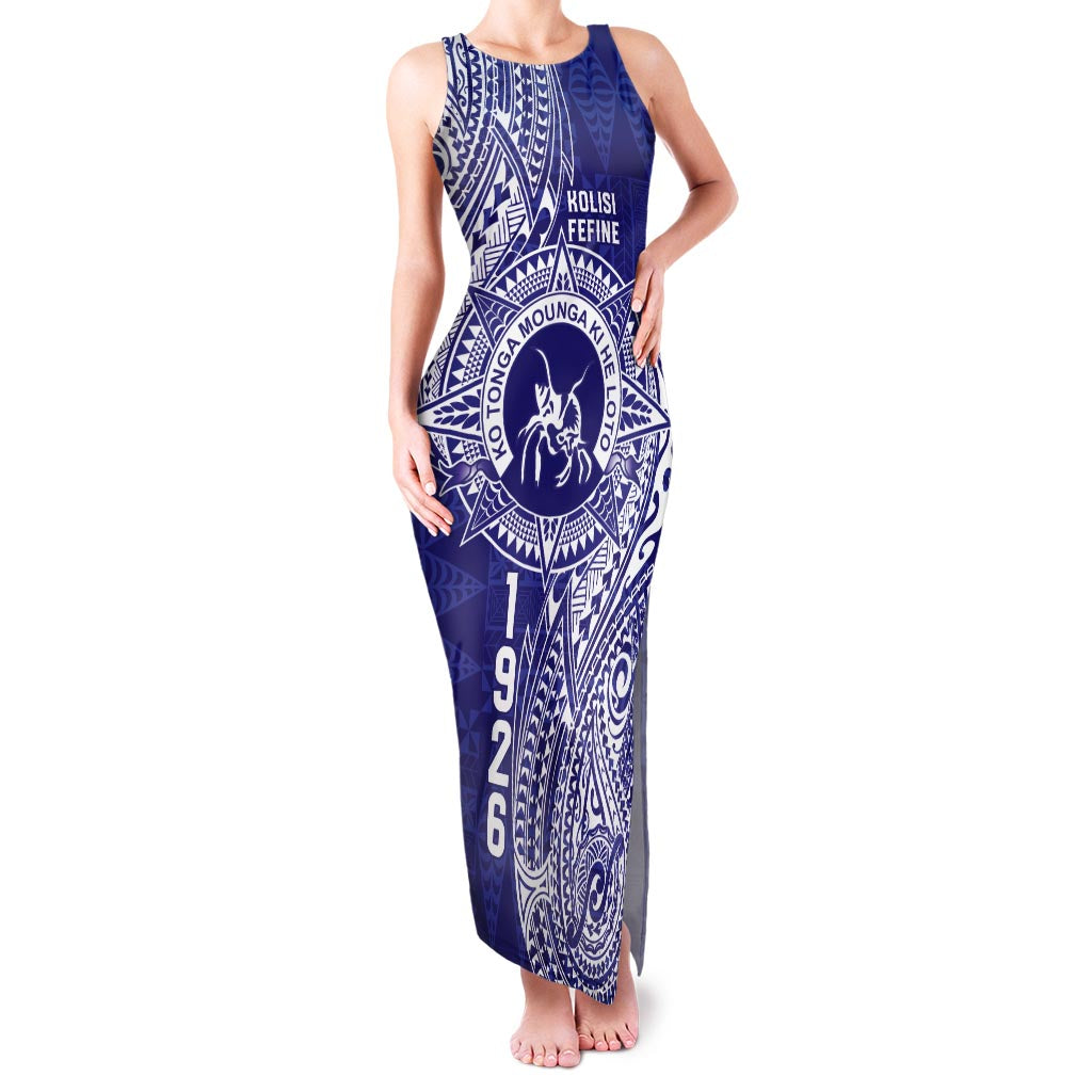 Personalised Tonga Queen Salote College Family Matching Tank Maxi Dress and Hawaiian Shirt Kolisi Fefine 1926 Special Kupesi Pattern LT9 Mom's Dress Blue - Polynesian Pride
