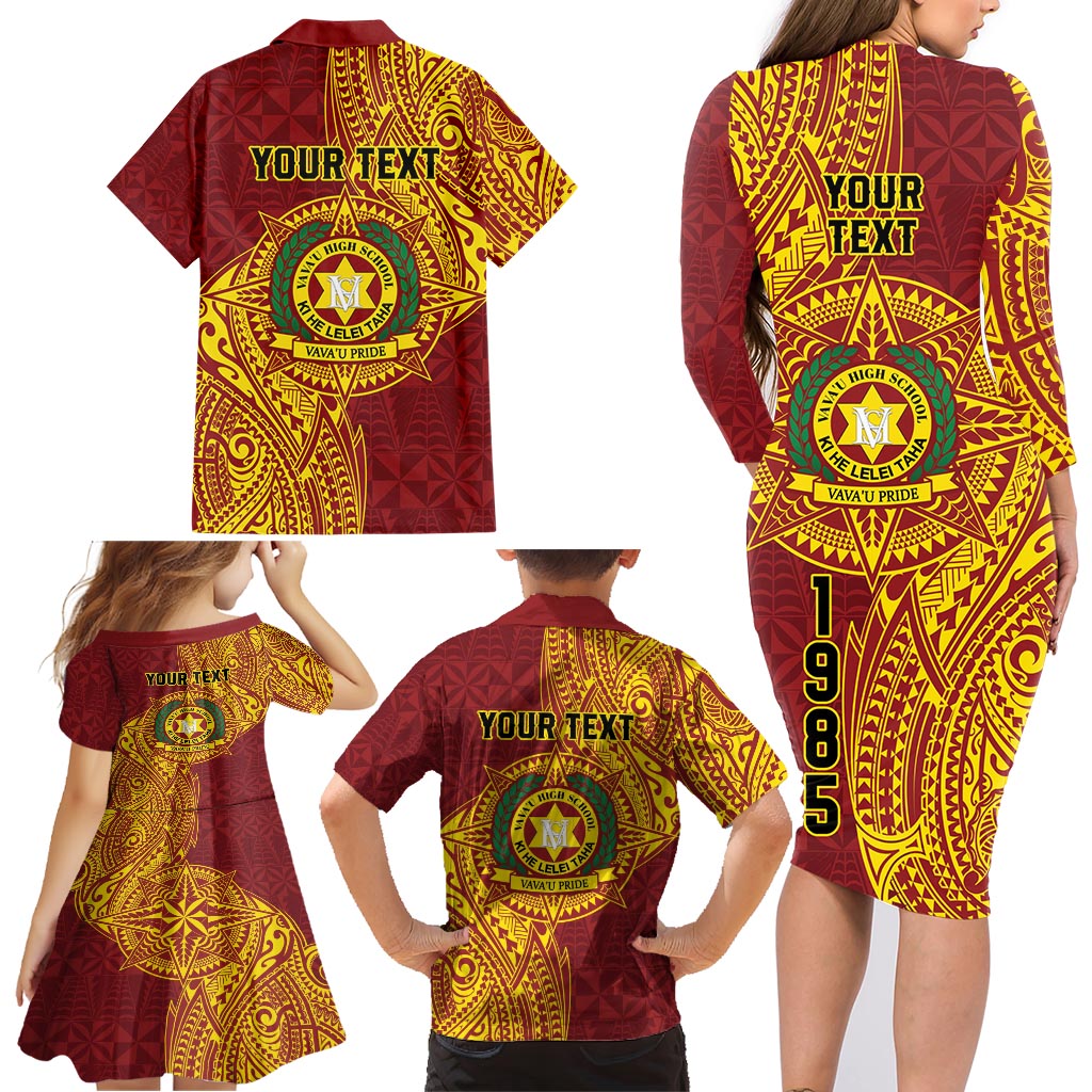 Personalised Tonga Vava'u High School Family Matching Long Sleeve Bodycon Dress and Hawaiian Shirt Since 1985 Special Kupesi Pattern LT9 - Polynesian Pride