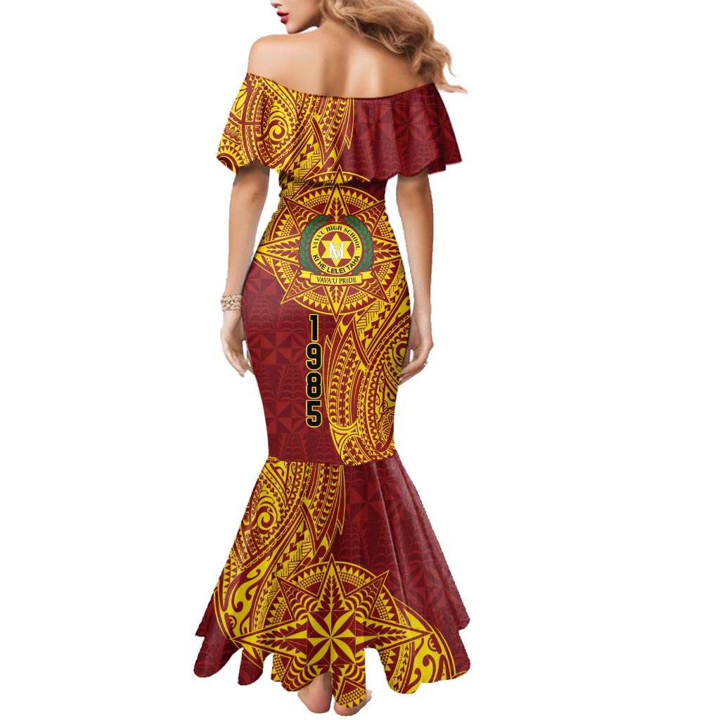 Personalised Tonga Vava'u High School Family Matching Mermaid Dress and Hawaiian Shirt Since 1985 Special Kupesi Pattern