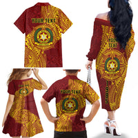 Personalised Tonga Vava'u High School Family Matching Off The Shoulder Long Sleeve Dress and Hawaiian Shirt Since 1985 Special Kupesi Pattern LT9 - Polynesian Pride