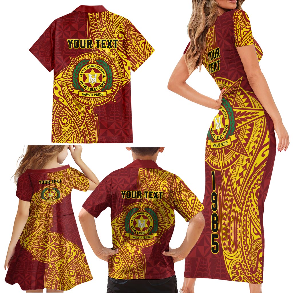 Personalised Tonga Vava'u High School Family Matching Short Sleeve Bodycon Dress and Hawaiian Shirt Since 1985 Special Kupesi Pattern LT9 - Polynesian Pride