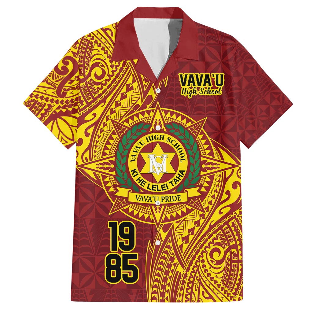 Personalised Tonga Vava'u High School Family Matching Short Sleeve Bodycon Dress and Hawaiian Shirt Since 1985 Special Kupesi Pattern LT9 Dad's Shirt - Short Sleeve Red - Polynesian Pride