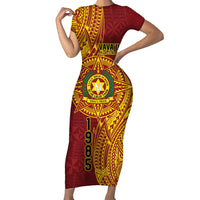 Personalised Tonga Vava'u High School Family Matching Short Sleeve Bodycon Dress and Hawaiian Shirt Since 1985 Special Kupesi Pattern LT9 Mom's Dress Red - Polynesian Pride