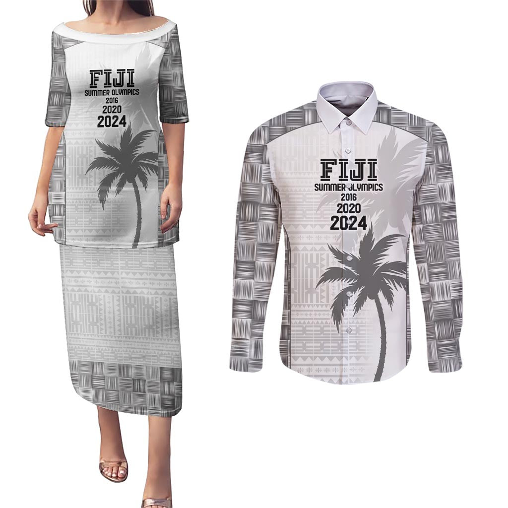 Custom Fiji Rugby Couples Matching Puletasi and Long Sleeve Button Shirt History Champions World Cup 7s - White LT9 White - Polynesian Pride