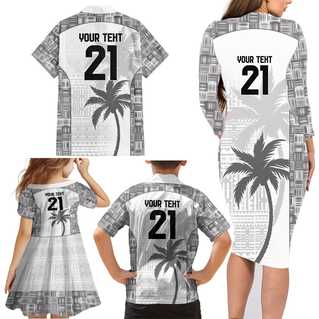 Custom Fiji Rugby Family Matching Long Sleeve Bodycon Dress and Hawaiian Shirt History Champions World Cup 7s - White LT9 - Polynesian Pride