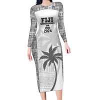 Custom Fiji Rugby Family Matching Long Sleeve Bodycon Dress and Hawaiian Shirt History Champions World Cup 7s - White LT9 Mom's Dress White - Polynesian Pride