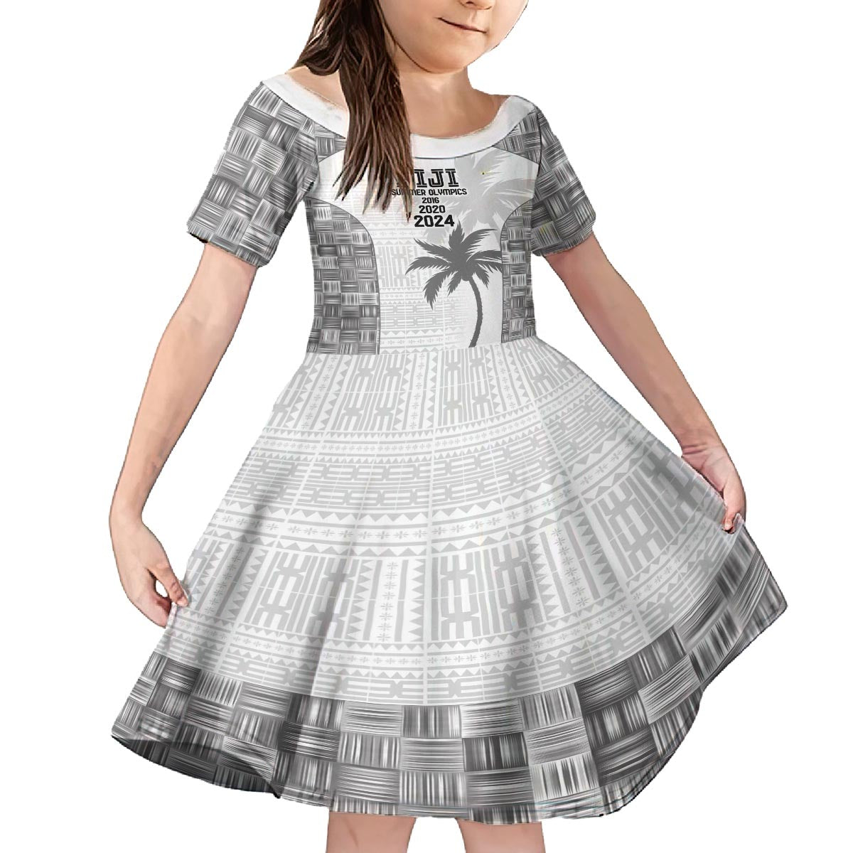Custom Fiji Rugby Family Matching Off The Shoulder Long Sleeve Dress and Hawaiian Shirt History Champions World Cup 7s - White LT9 Daughter's Dress White - Polynesian Pride