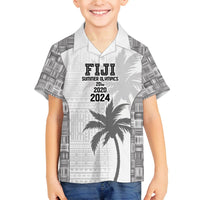Custom Fiji Rugby Family Matching Off The Shoulder Long Sleeve Dress and Hawaiian Shirt History Champions World Cup 7s - White LT9 Son's Shirt White - Polynesian Pride