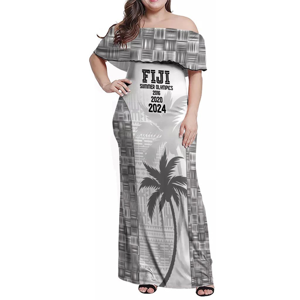 Custom Fiji Rugby Family Matching Off Shoulder Maxi Dress and Hawaiian Shirt History Champions World Cup 7s - White LT9 Mom's Dress White - Polynesian Pride