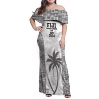 Custom Fiji Rugby Family Matching Off Shoulder Maxi Dress and Hawaiian Shirt History Champions World Cup 7s - White LT9 Mom's Dress White - Polynesian Pride