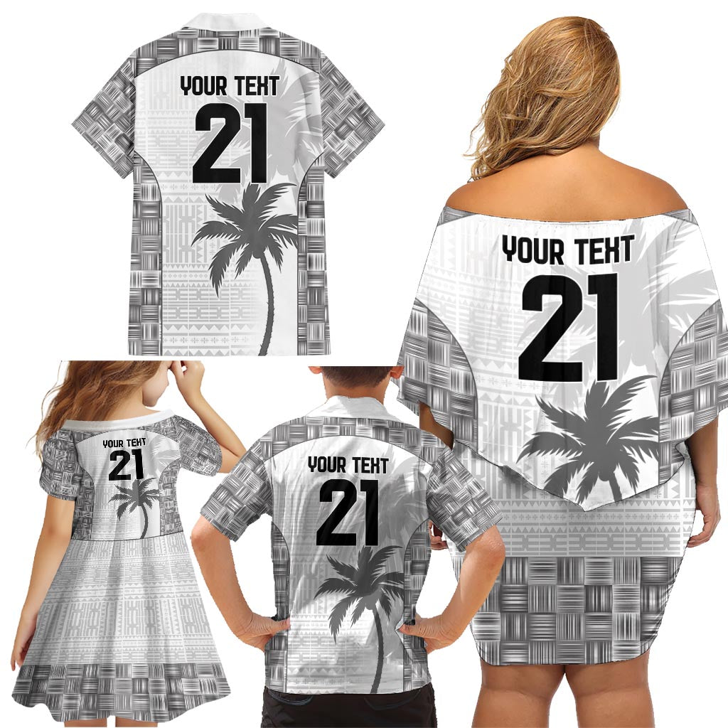 Custom Fiji Rugby Family Matching Off Shoulder Short Dress and Hawaiian Shirt History Champions World Cup 7s - White LT9 - Polynesian Pride