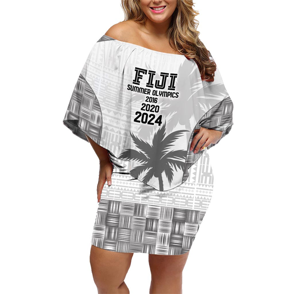 Custom Fiji Rugby Family Matching Off Shoulder Short Dress and Hawaiian Shirt History Champions World Cup 7s - White LT9 Mom's Dress White - Polynesian Pride