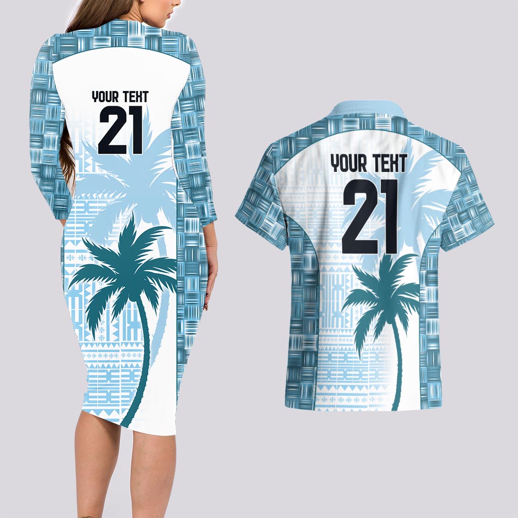 Custom Fiji Rugby Couples Matching Long Sleeve Bodycon Dress and Hawaiian Shirt History Champions World Cup 7s - Bllue LT9 - Polynesian Pride