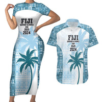 Custom Fiji Rugby Couples Matching Short Sleeve Bodycon Dress and Hawaiian Shirt History Champions World Cup 7s - Bllue LT9 Blue - Polynesian Pride