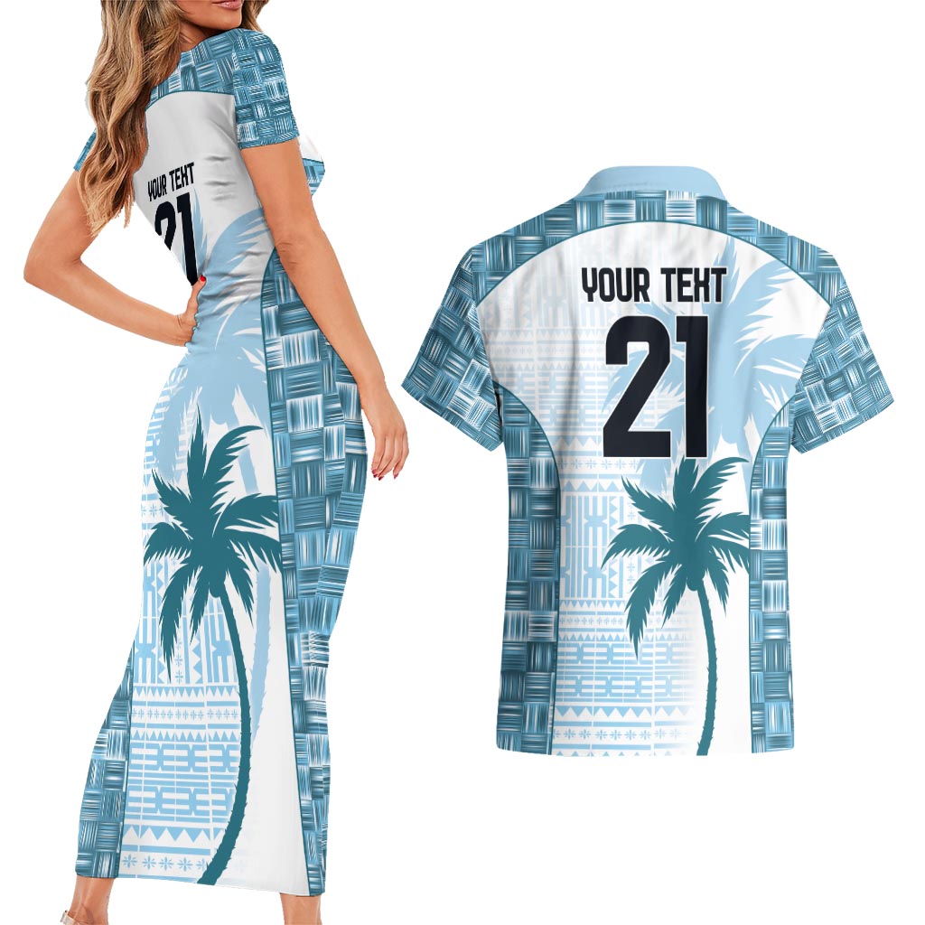 Custom Fiji Rugby Couples Matching Short Sleeve Bodycon Dress and Hawaiian Shirt History Champions World Cup 7s - Bllue LT9 - Polynesian Pride