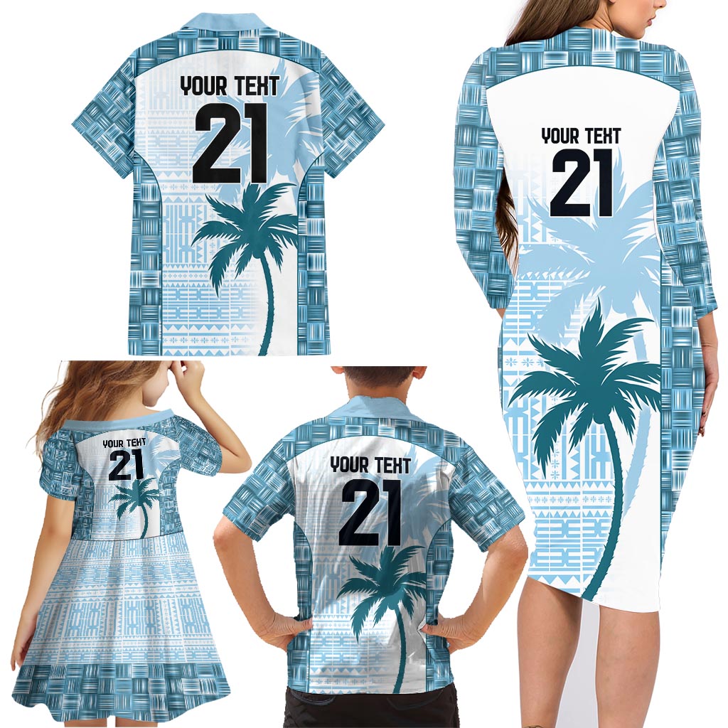 Custom Fiji Rugby Family Matching Long Sleeve Bodycon Dress and Hawaiian Shirt History Champions World Cup 7s - Bllue LT9 - Polynesian Pride