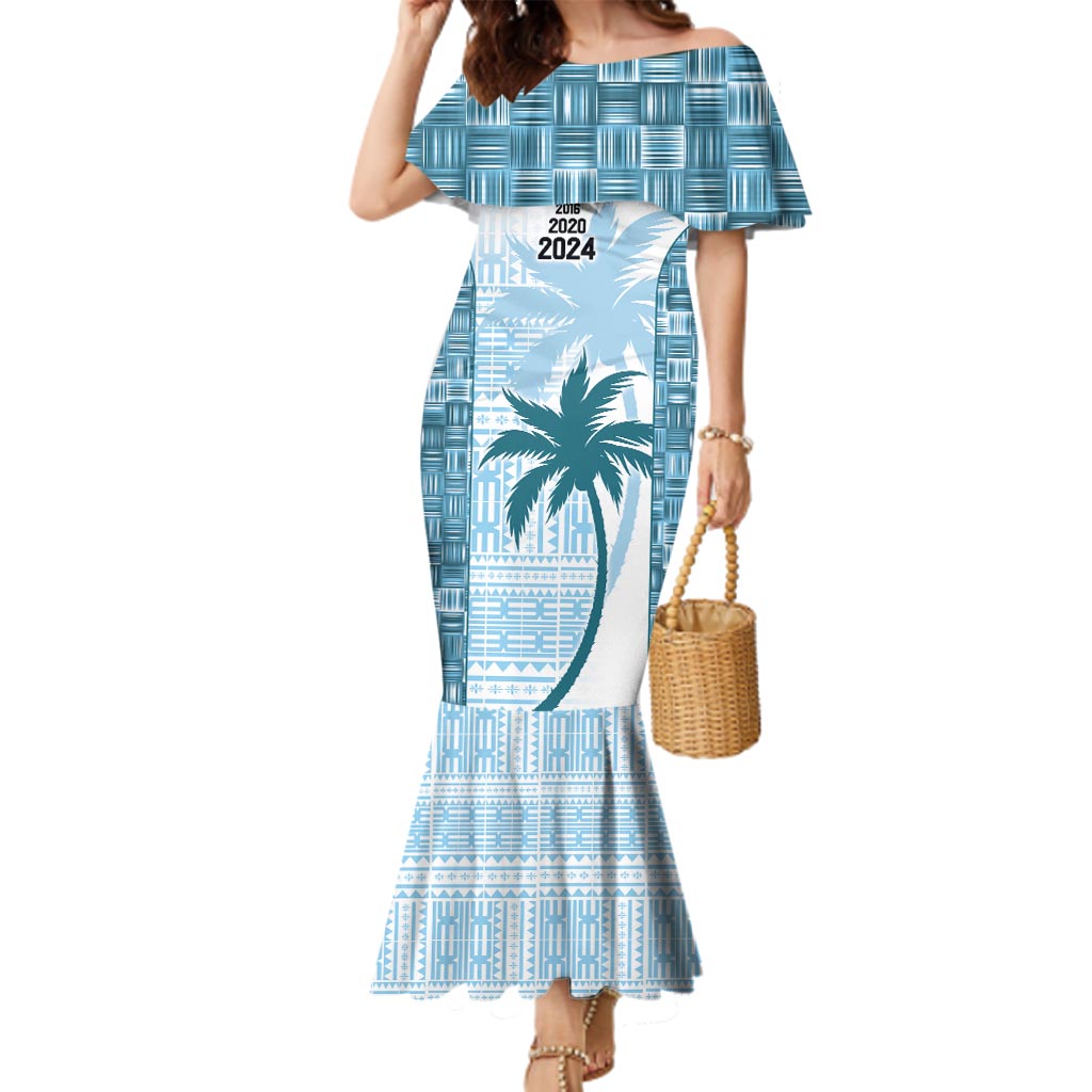 Custom Fiji Rugby Family Matching Mermaid Dress and Hawaiian Shirt History Champions World Cup 7s - Bllue LT9 Mom's Dress Blue - Polynesian Pride