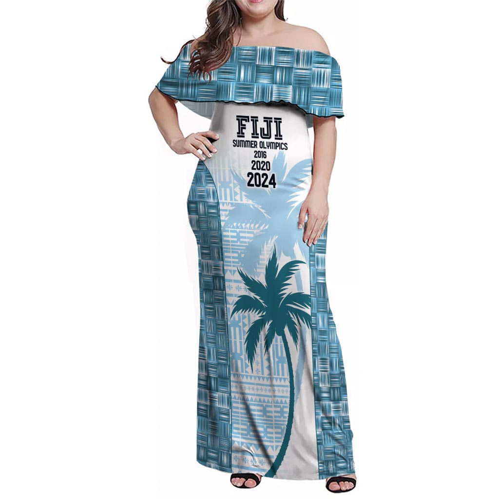 Custom Fiji Rugby Family Matching Off Shoulder Maxi Dress and Hawaiian Shirt History Champions World Cup 7s - Bllue LT9 Mom's Dress Blue - Polynesian Pride