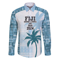 Custom Fiji Rugby Family Matching Off Shoulder Short Dress and Hawaiian Shirt History Champions World Cup 7s - Bllue LT9 Dad's Shirt - Long Sleeve Blue - Polynesian Pride