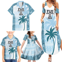 Custom Fiji Rugby Family Matching Summer Maxi Dress and Hawaiian Shirt History Champions World Cup 7s - Bllue LT9 - Polynesian Pride