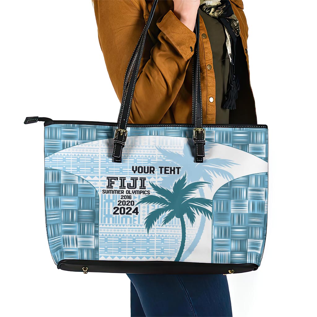 Custom Fiji Rugby Leather Tote Bag History Champions World Cup 7s - Bllue
