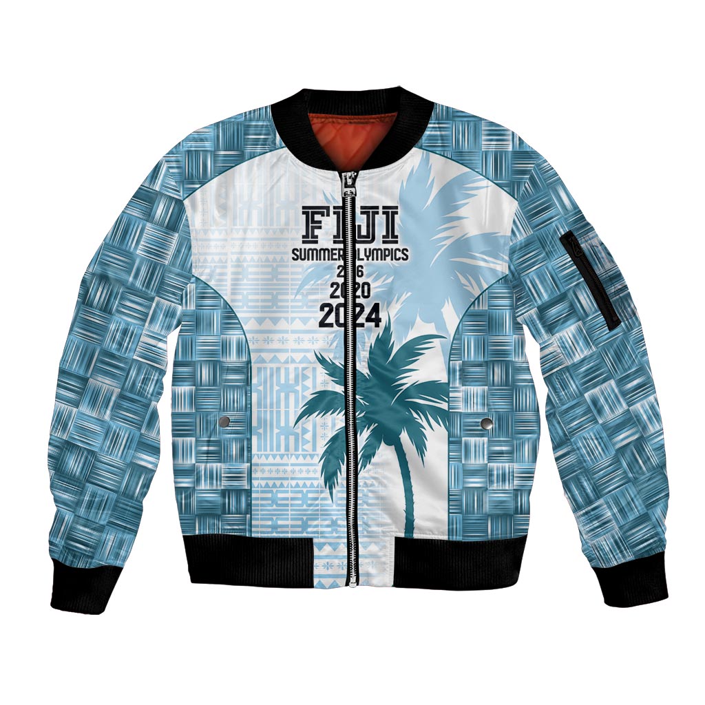 Custom Fiji Rugby Sleeve Zip Bomber Jacket History Champions World Cup 7s - Bllue LT9 Unisex Blue - Polynesian Pride