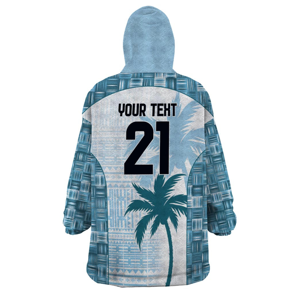 Custom Fiji Rugby Wearable Blanket Hoodie History Champions World Cup 7s - Bllue