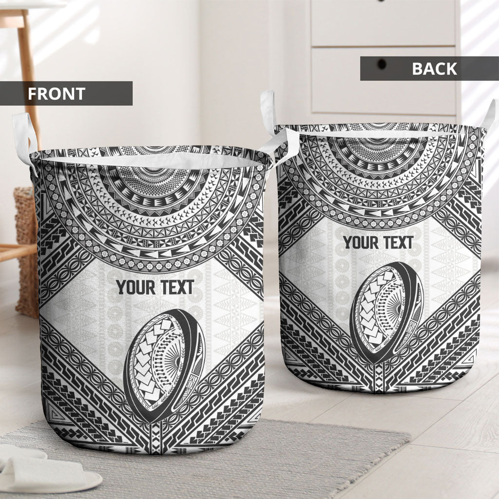 Custom Rugby Fiji National Heritage Laundry Basket White Traditional Masi Inspired