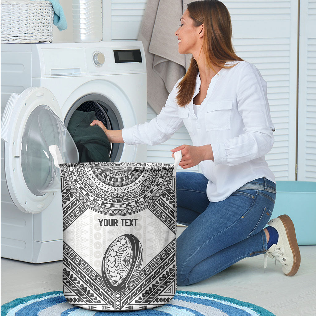 Custom Rugby Fiji National Heritage Laundry Basket White Traditional Masi Inspired