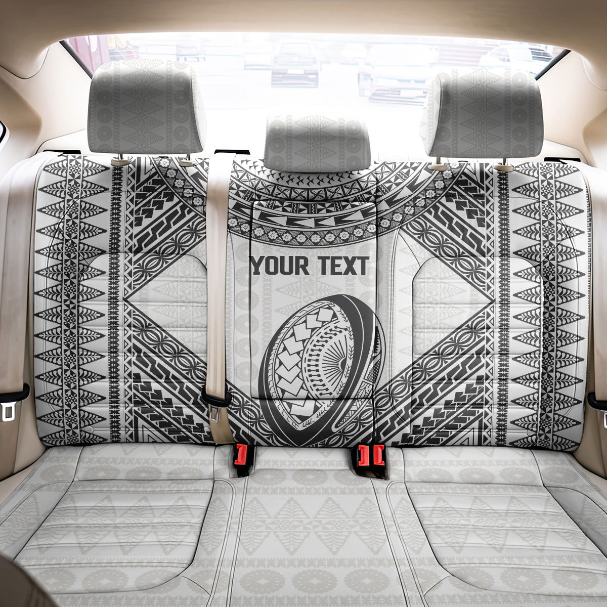 Custom Rugby Fiji National Heritage Back Car Seat Cover White Traditional Masi Inspired