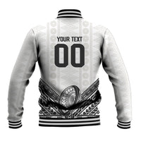 Custom Rugby Fiji National Heritage Baseball Jacket White Traditional Masi Inspired