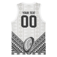 Custom Rugby Fiji National Heritage Basketball Jersey White Traditional Masi Inspired