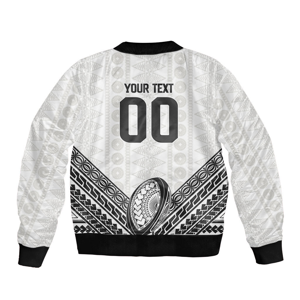 Custom Rugby Fiji National Heritage Bomber Jacket White Traditional Masi Inspired