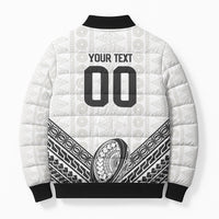 Custom Rugby Fiji National Heritage Bomber Puffer Jacket White Traditional Masi Inspired