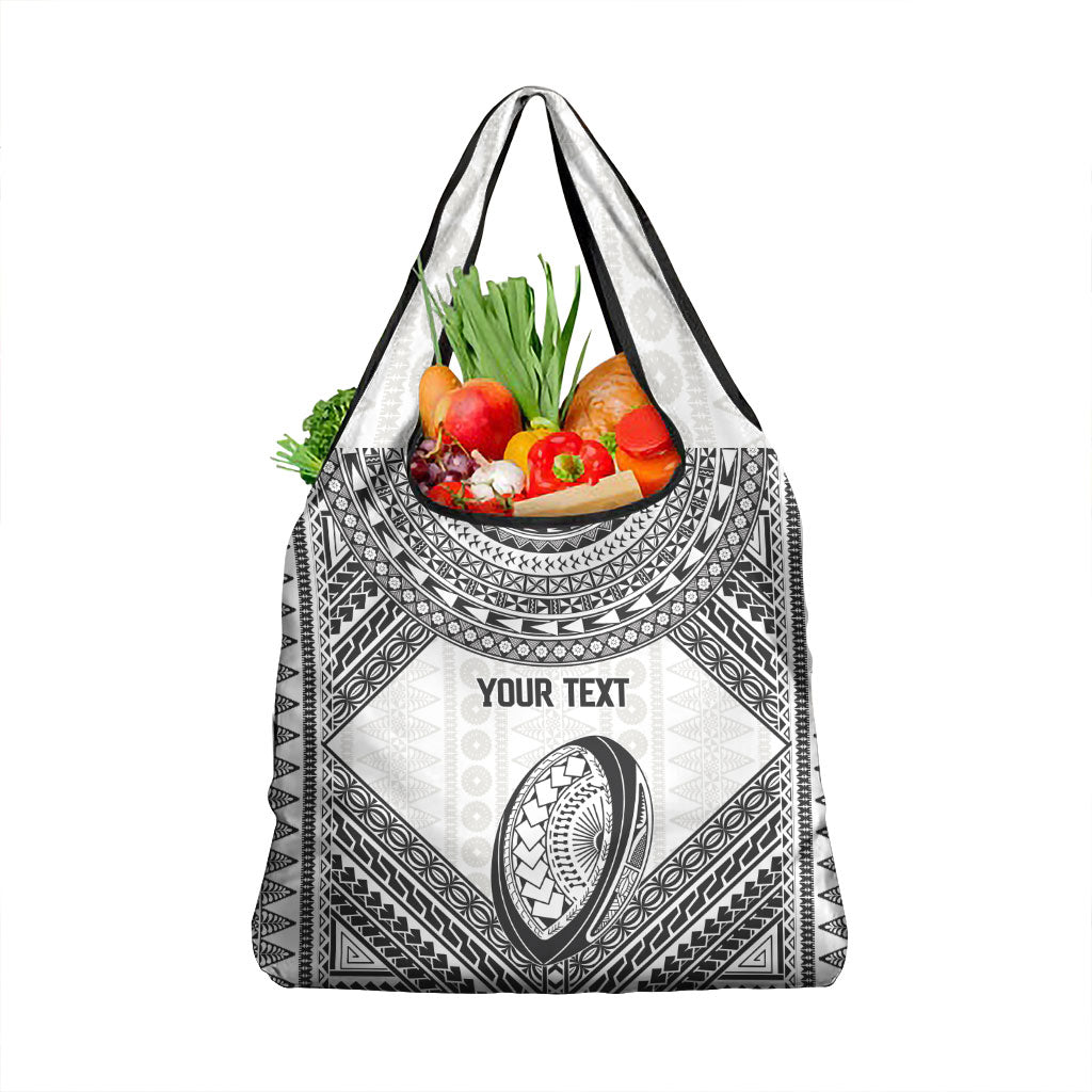 Custom Rugby Fiji National Heritage Grocery Bag White Traditional Masi Inspired