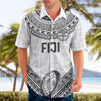 Custom Rugby Fiji National Heritage Hawaiian Shirt White Traditional Masi Inspired