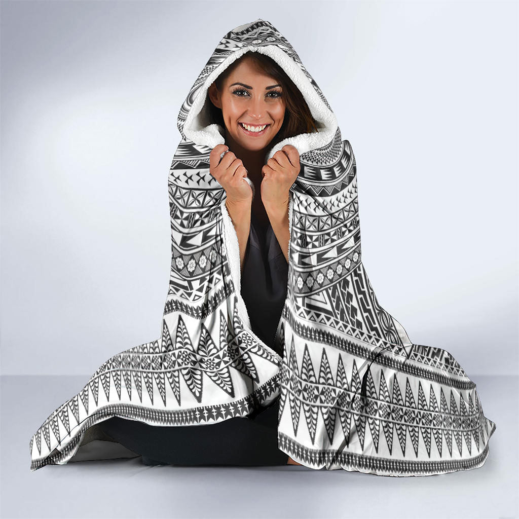 Custom Rugby Fiji National Heritage Hooded Blanket White Traditional Masi Inspired