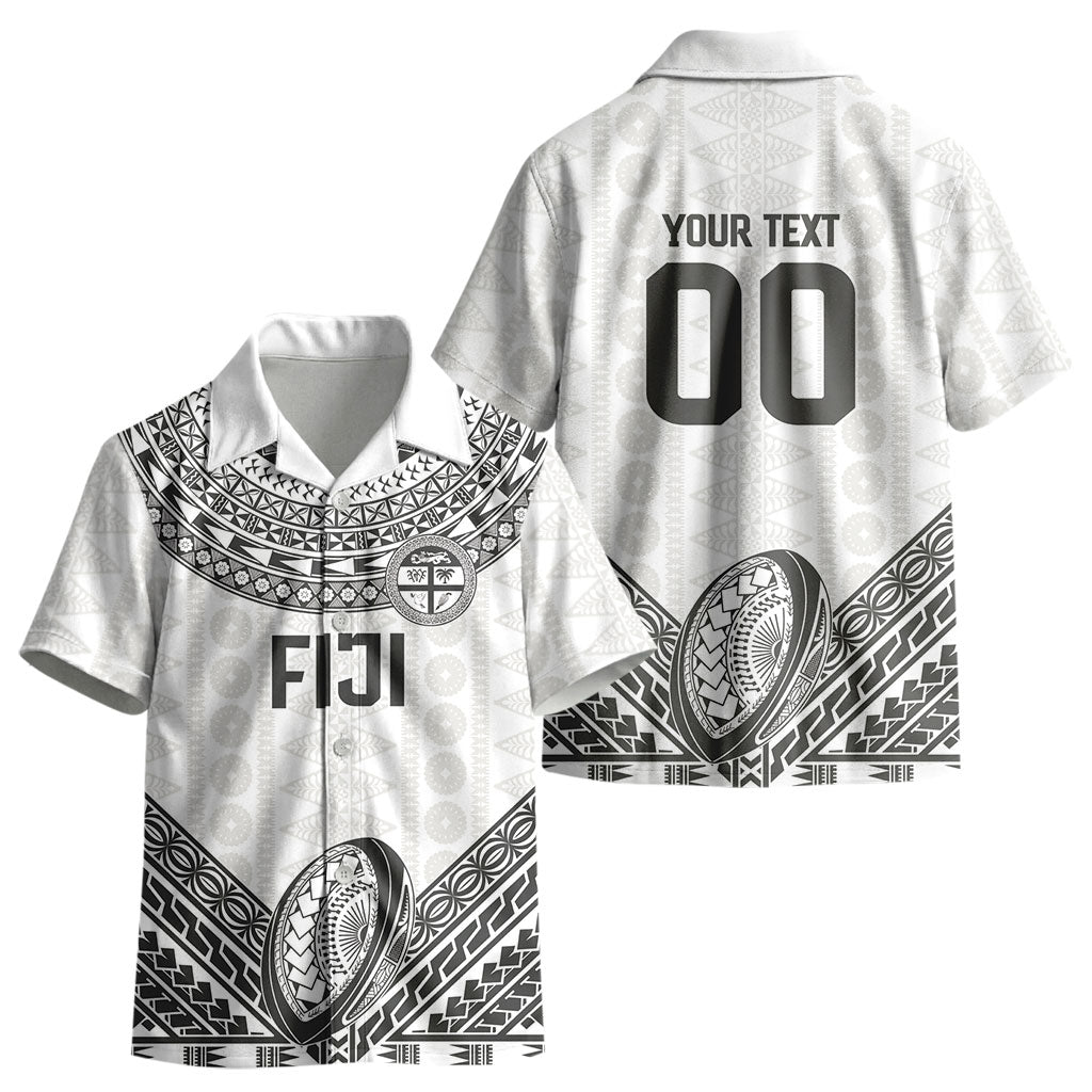 Custom Rugby Fiji National Heritage Kid Hawaiian Shirt White Traditional Masi Inspired