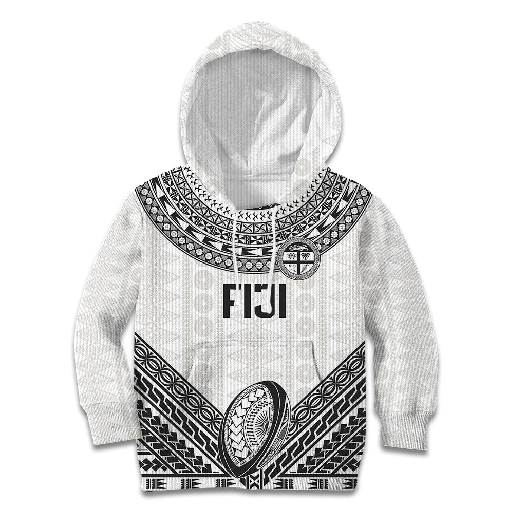 Custom Rugby Fiji National Heritage Kid Hoodie White Traditional Masi Inspired