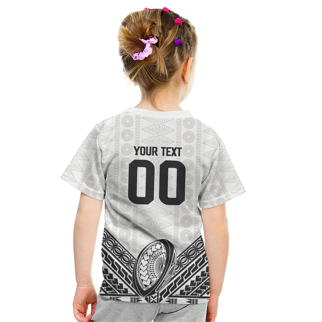 Custom Rugby Fiji National Heritage Kid T Shirt White Traditional Masi Inspired