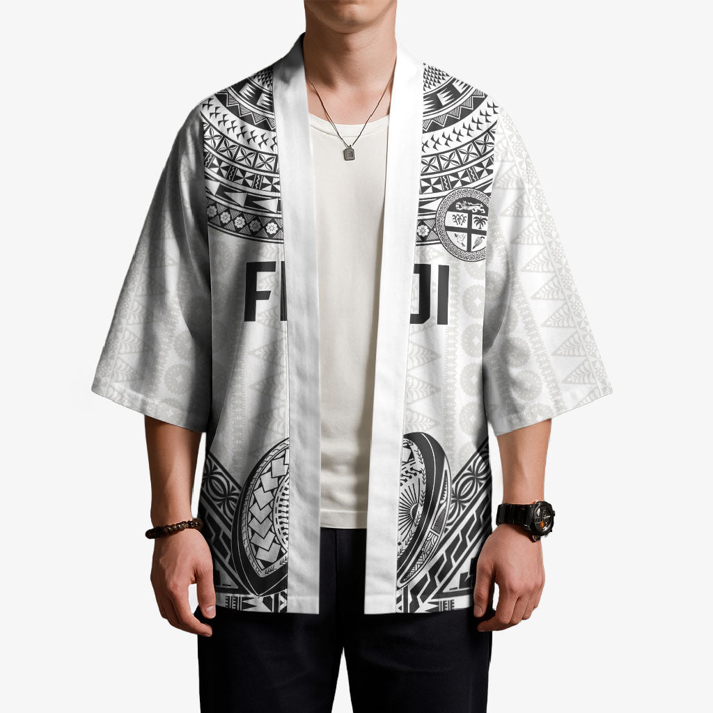 Custom Rugby Fiji National Heritage Kimono White Traditional Masi Inspired