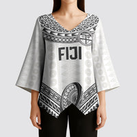 Custom Rugby Fiji National Heritage Kimono Sleeve Blouse White Traditional Masi Inspired