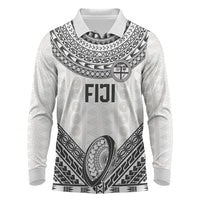 Custom Rugby Fiji National Heritage Long Sleeve Polo Shirt White Traditional Masi Inspired