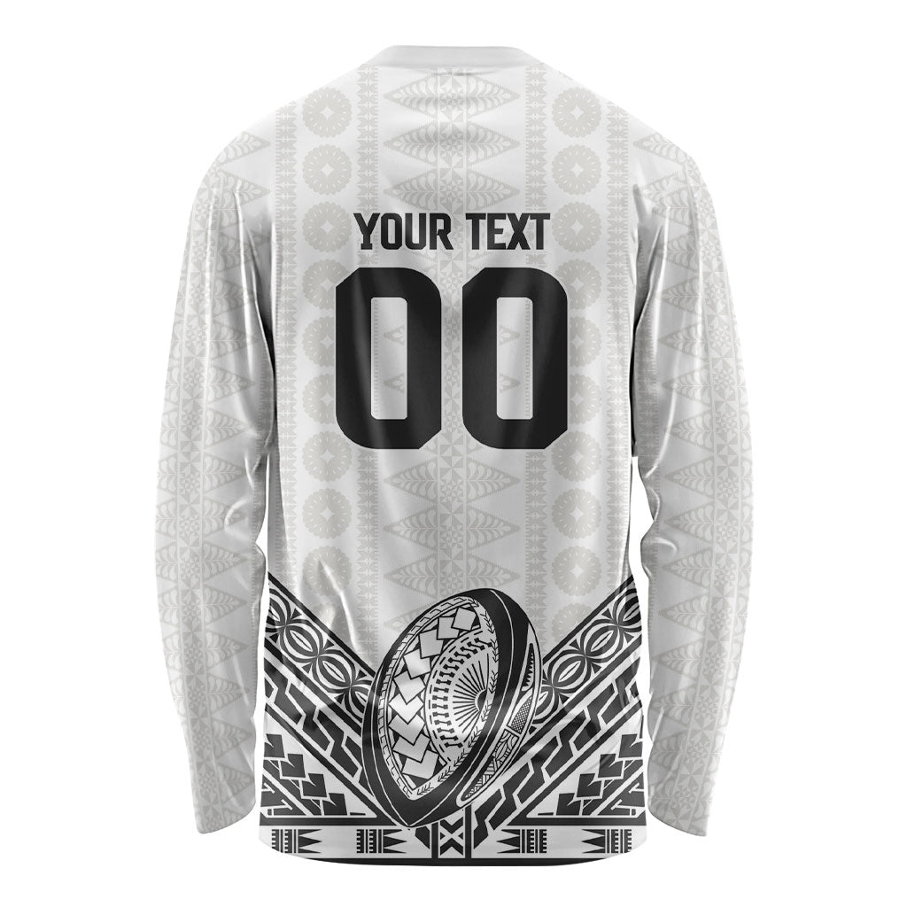 Custom Rugby Fiji National Heritage Long Sleeve Shirt White Traditional Masi Inspired