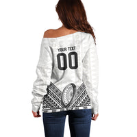 Custom Rugby Fiji National Heritage Off Shoulder Sweater White Traditional Masi Inspired