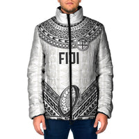 Custom Rugby Fiji National Heritage Padded Jacket White Traditional Masi Inspired