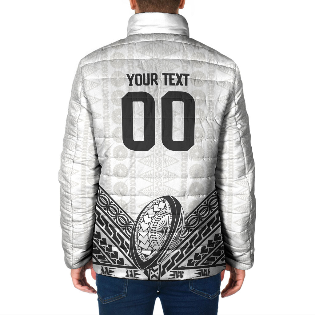 Custom Rugby Fiji National Heritage Padded Jacket White Traditional Masi Inspired