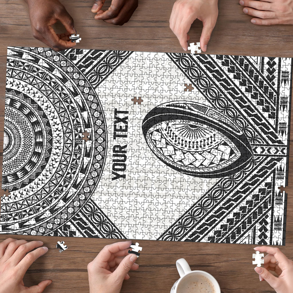 Custom Rugby Fiji National Heritage Puzzle White Traditional Masi Inspired