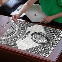 Custom Rugby Fiji National Heritage Puzzle White Traditional Masi Inspired