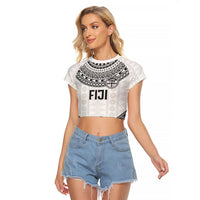 Custom Rugby Fiji National Heritage Raglan Cropped T Shirt White Traditional Masi Inspired
